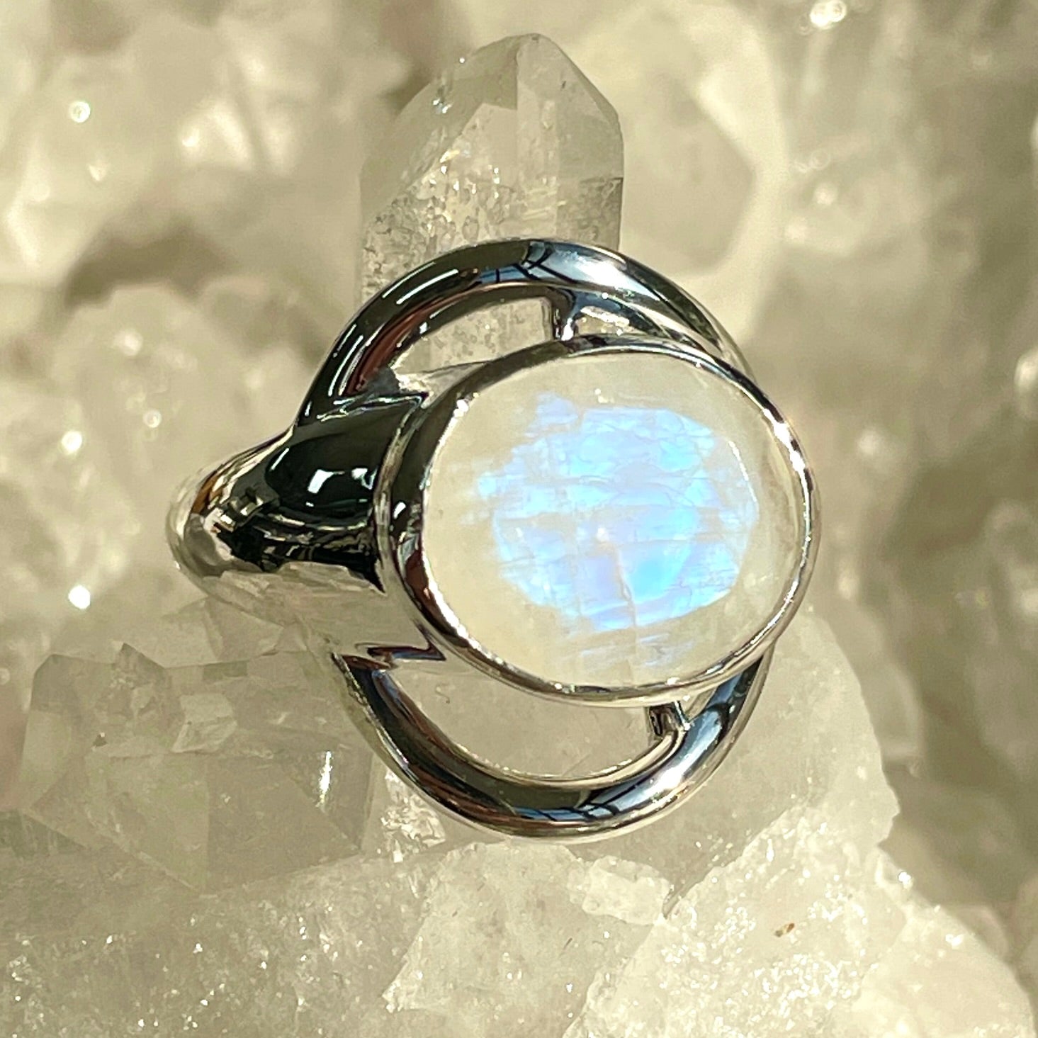 Rainbow Moonstone Sterling Silver Ring - SR1 Rainbow Moonstone Sterling Silver Ring - SR1